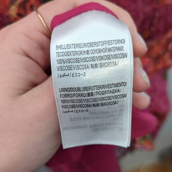 Farm Rio Anthro Eyelet Tiered Tunic Floral Split Neck Pink Multi Large P NWOT - Picture 9 of 12